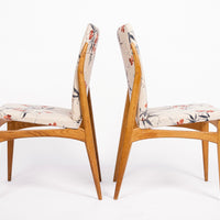 Mid Century Danish Wood Side Chairs with Floral Fabric, 1950s