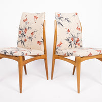 Mid Century Danish Wood Side Chairs with Floral Fabric, 1950s