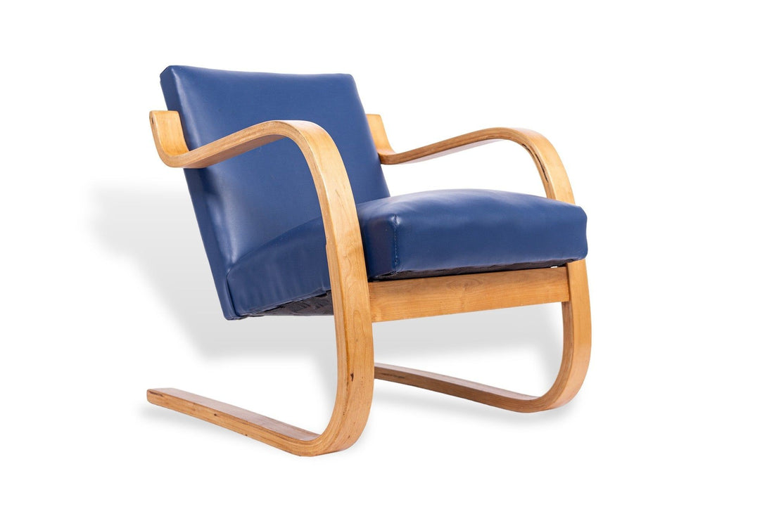 Bauhaus 402 Blue Arm Chair by Alvar Aalto, Made in Finland, 1930s