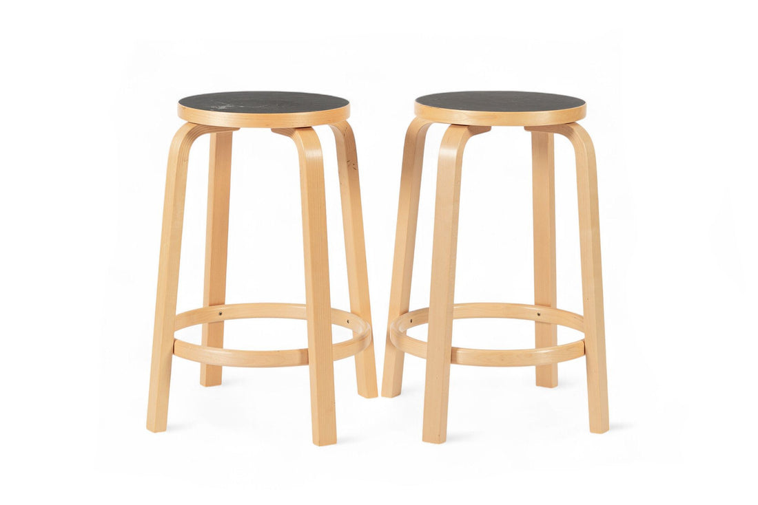Mid Century Finnish Birch & Black 64 Stools by Alvar Aalto for Artek, 2015