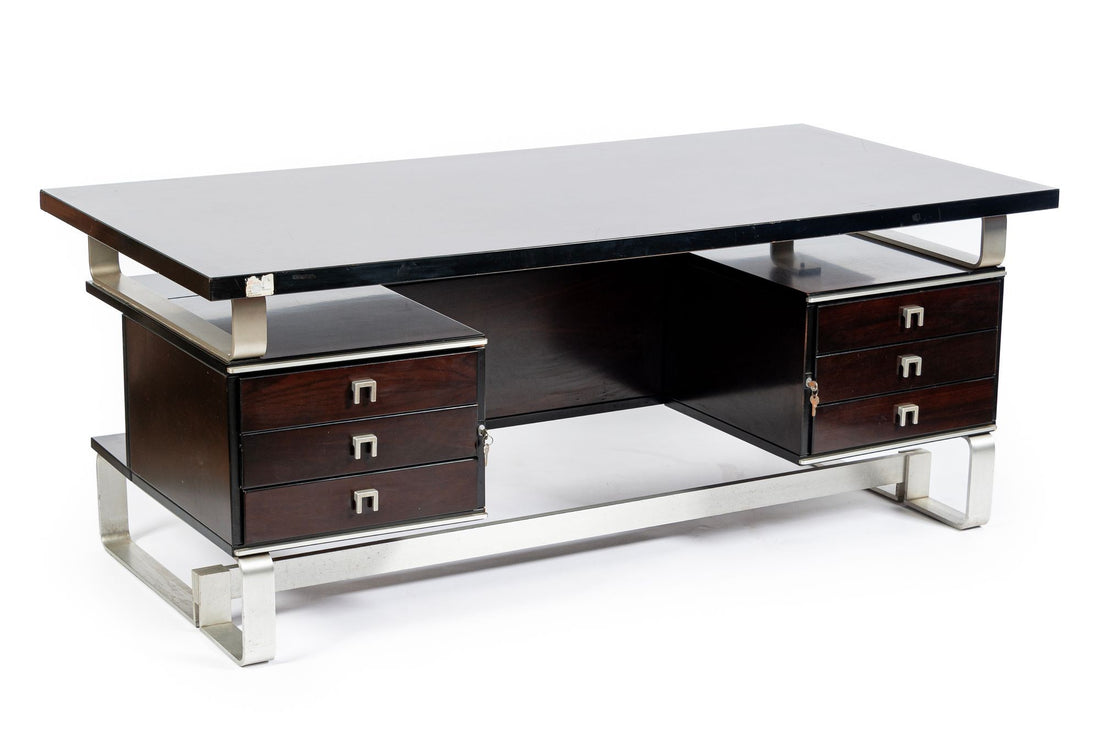 Postmodern Italian Rosewood and Metal Writing Desk by Abbondinterni, 1970s