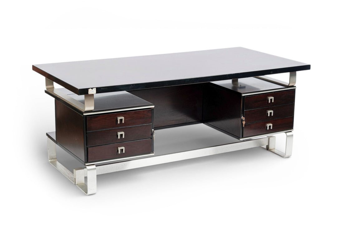 Postmodern Italian Rosewood and Metal Writing Desk by Abbondinterni, 1970s