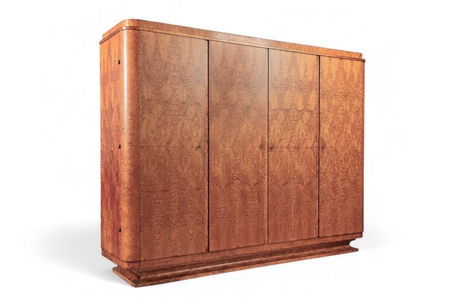 Antique Art Deco Burlwood Elm Armoire Wardrobe Cabinet