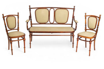 Antique Art Nouveau Bentwood Loveseat Bench and Side Chairs Salon Suite, 1900s