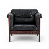 Mid Century Danish Black Leather Lounge Chair in Style of Arne Norell, Matching Sofa