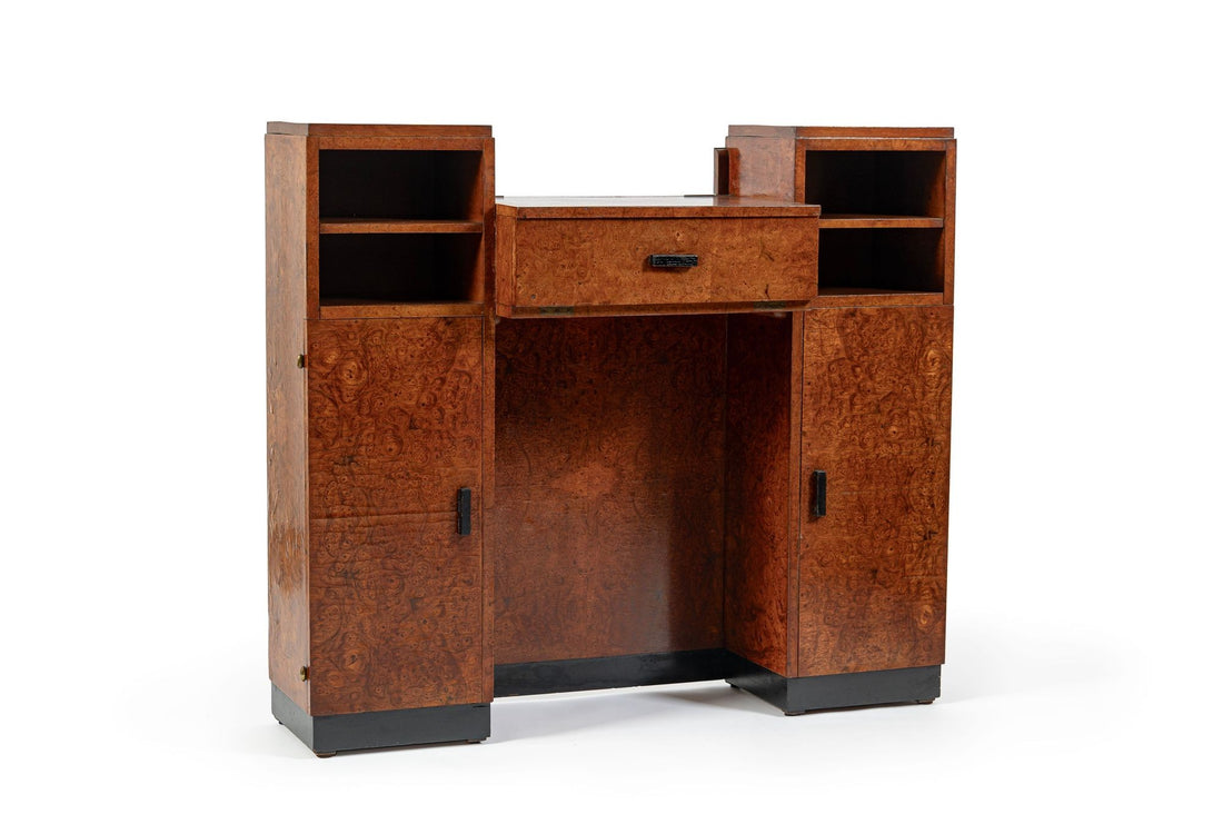 American Art Deco Birdseye Maple Vanity Cabinet or Dressing Table, Circa 1930