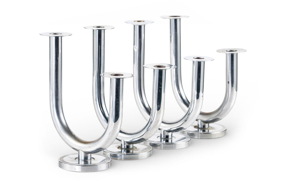 Antique Art Deco Taurex Chrome Candlestick Holders by Walter Von Nessen for Chase
