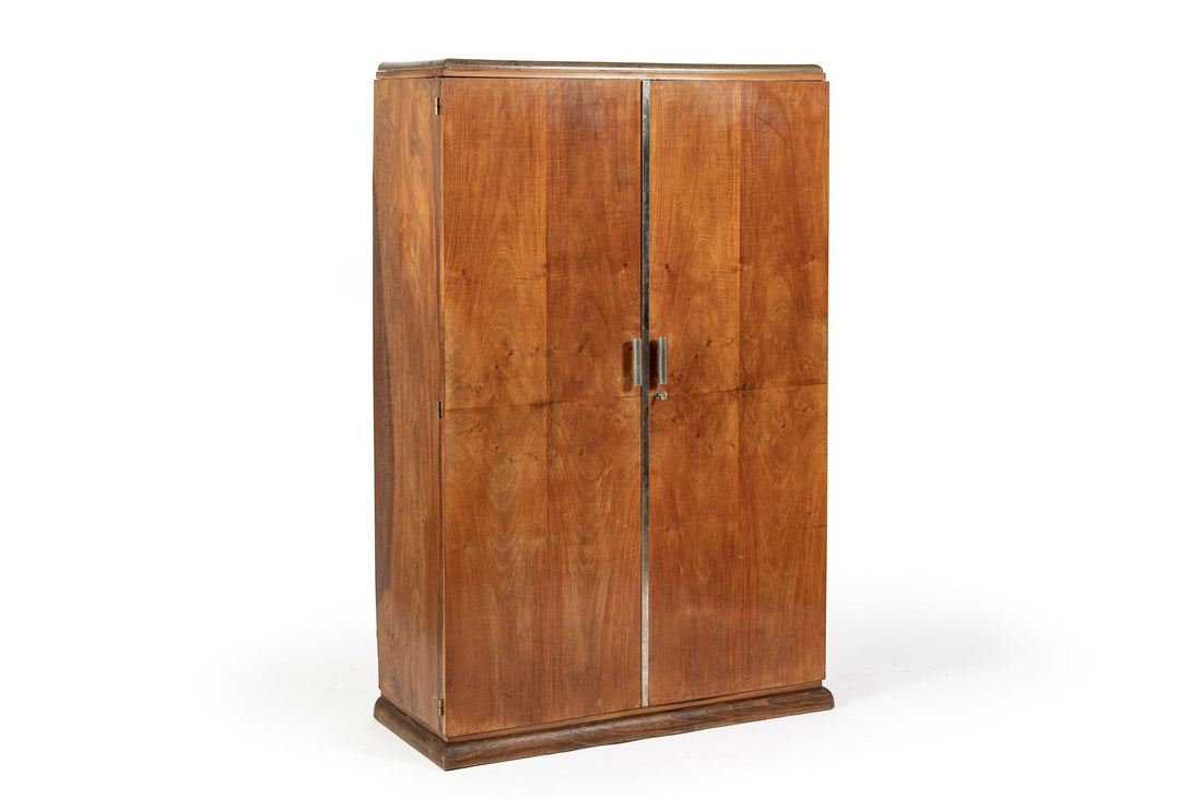 Antique French Art Deco Mahogany Wardrobe Armoire Cabinet, 1940s