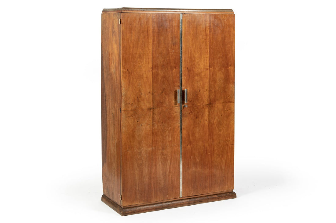 Antique French Art Deco Mahogany Wardrobe Armoire Cabinet, 1940s