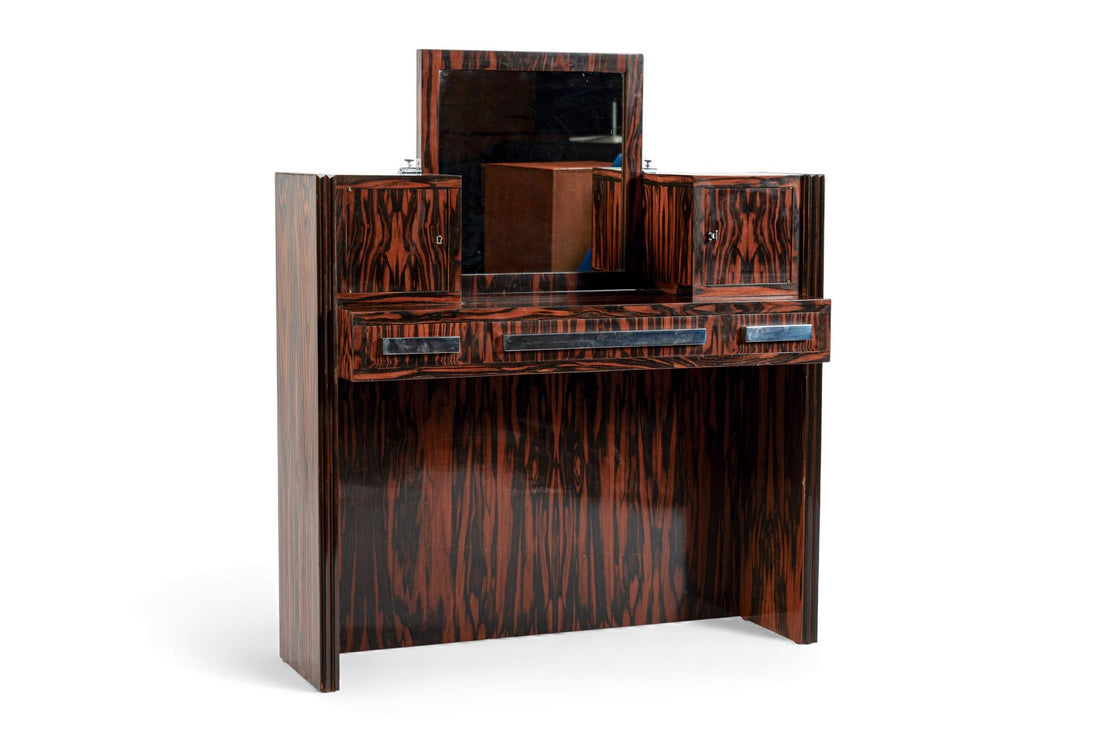 Antique French Art Deco Macassar Ebony Vanity Cabinet by Georges Champion (attr)