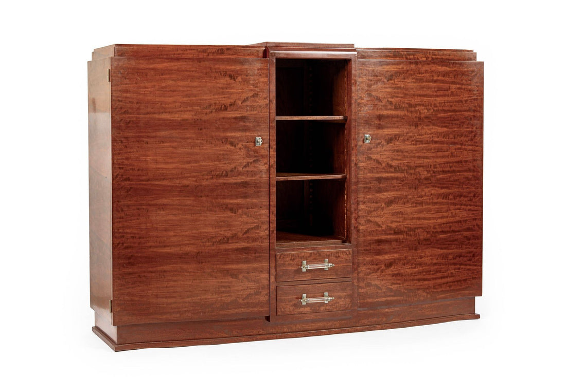 Antique Art Deco Tall Mahogany Wood Storage or Bar Cabinet 1940s
