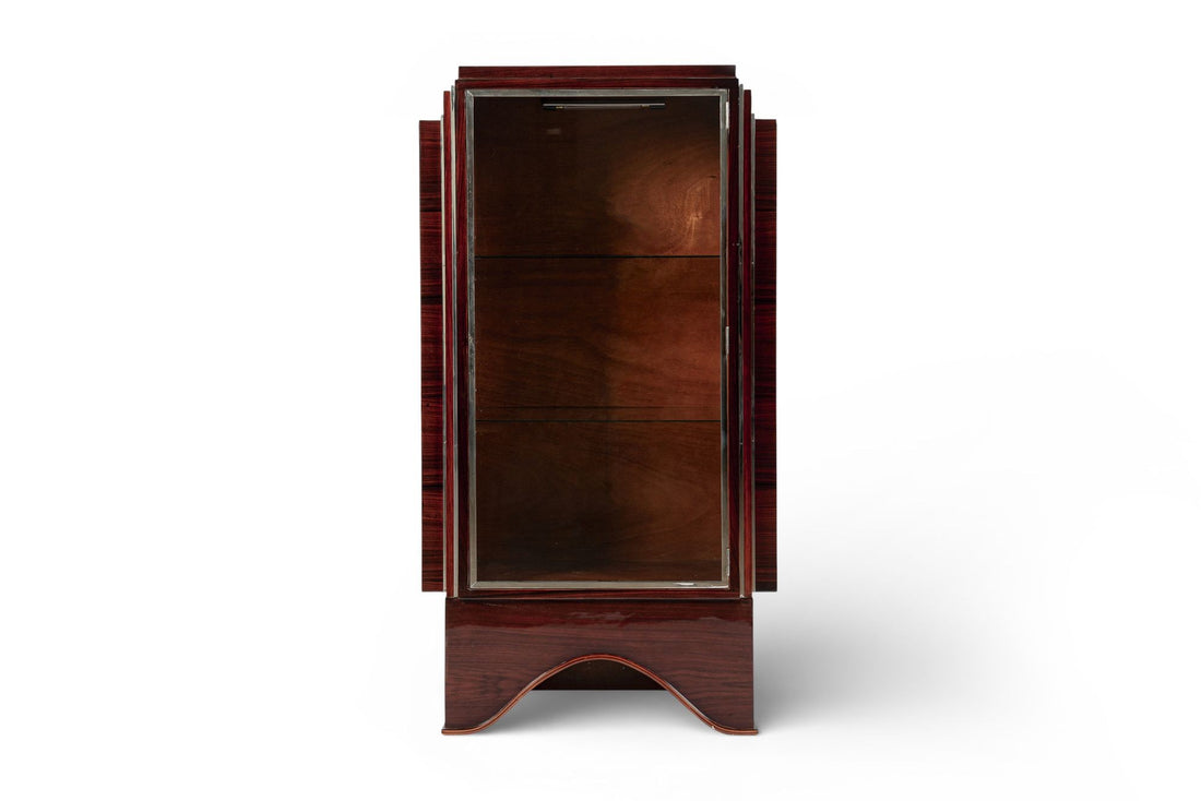 Antique French Art Deco Rosewood and Glass Vitrine Display Cabinet 1930s