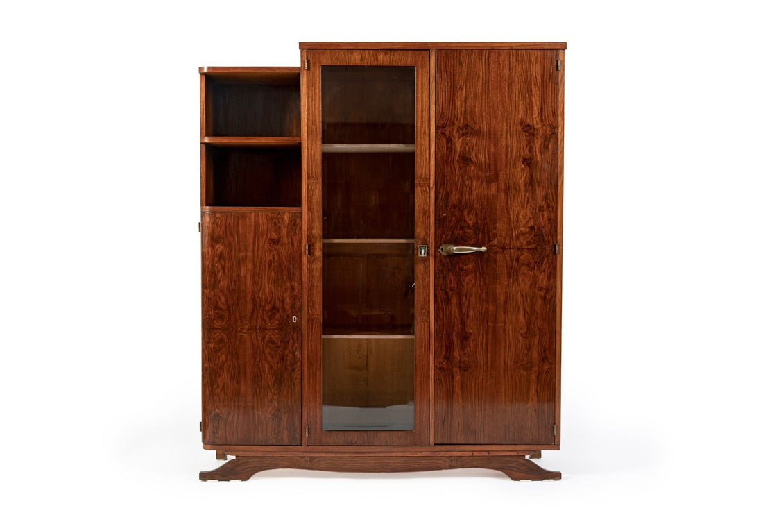 Antique French Art Deco Rosewood Vitrine Display Cabinet or Bookcase, 1940s