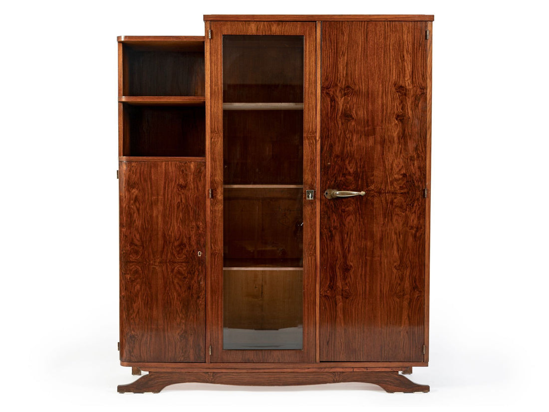 Antique French Art Deco Rosewood Vitrine Display Cabinet or Bookcase, 1940s