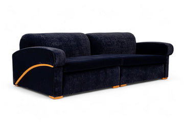 Antique Art Deco Navy Blue Velvet Sofa Couch 1940s