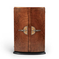 Antique Art Deco Small Burlwood Drinking Cabinet, 1930s
