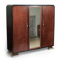 Antique Art Deco Maple Wood Mirrored Armoire Cabinet 1930s