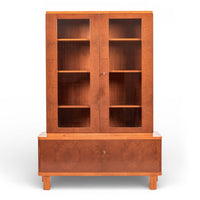 Art Deco Cherry & Burl Wood Display China or Bar Cabinet 1930s