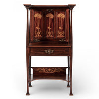 Antique Art Nouveau Scottish Mahogany Floral Secretary Cabinet