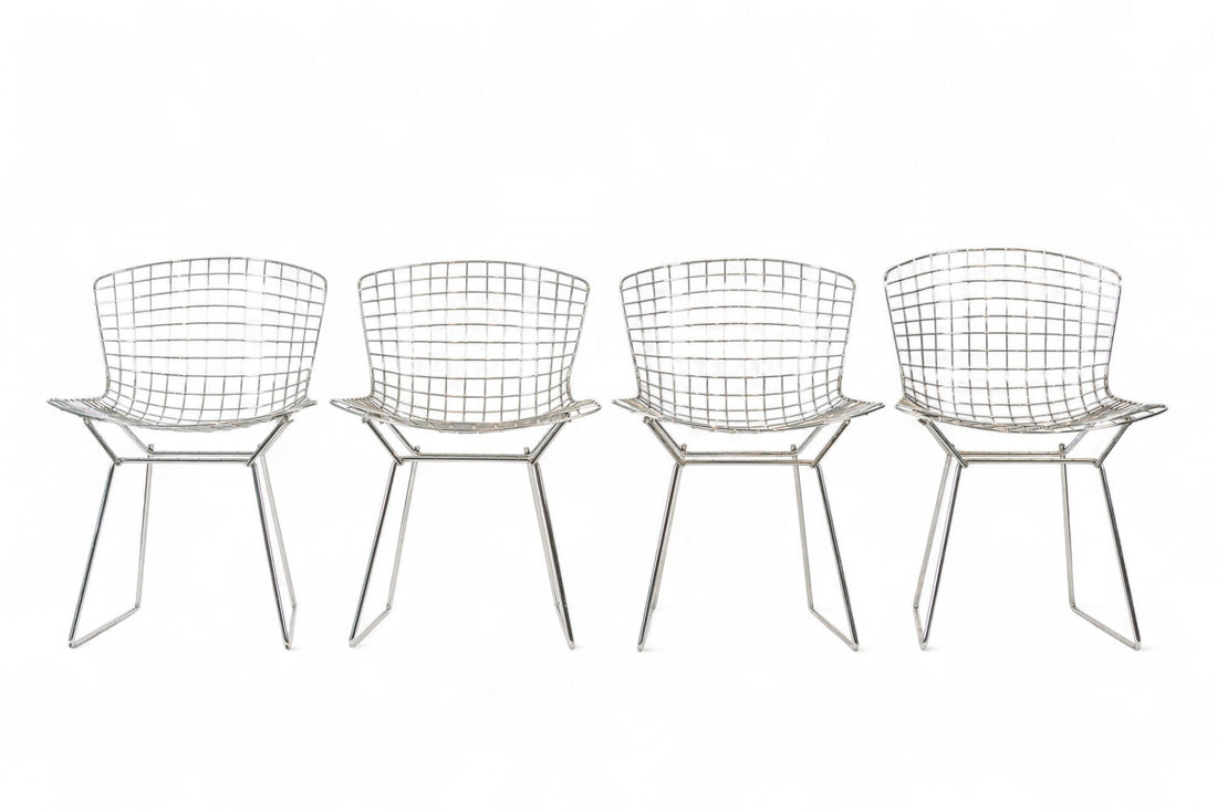 Mid Century Silver Wire Dining Side Chairs by Bertoia for Knoll