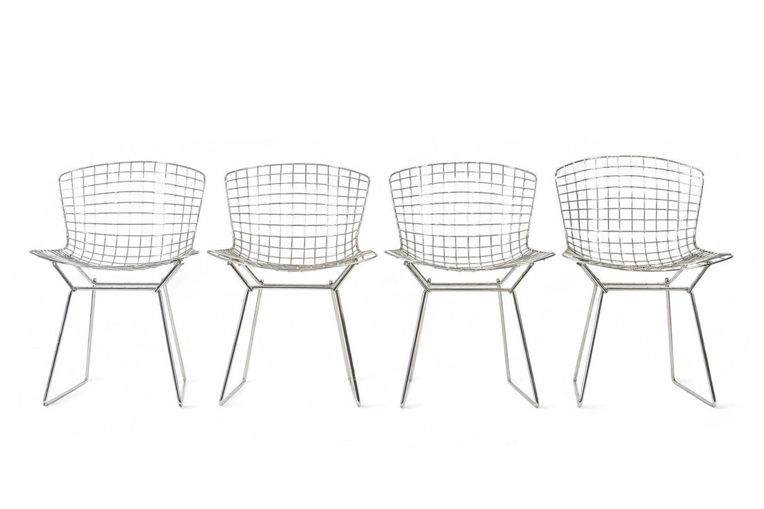 Mid Century Modern Silver Wire Dining Side Chairs by Harry Bertoia for Knoll