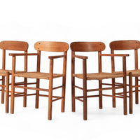 Mid Century Danish Wood & Rush Wicker Dining Chairs