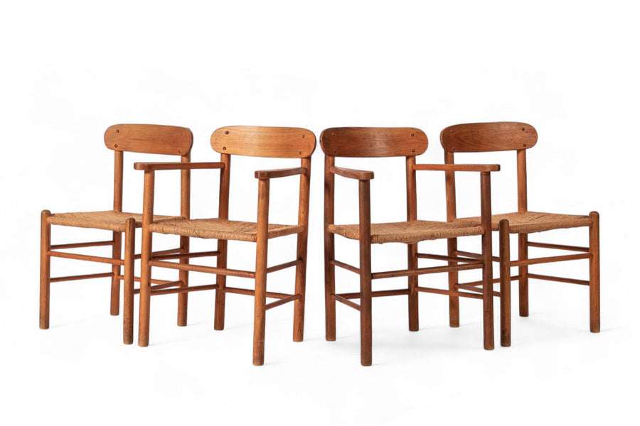 Mid Century Danish Wood & Rush Wicker Dining Chairs