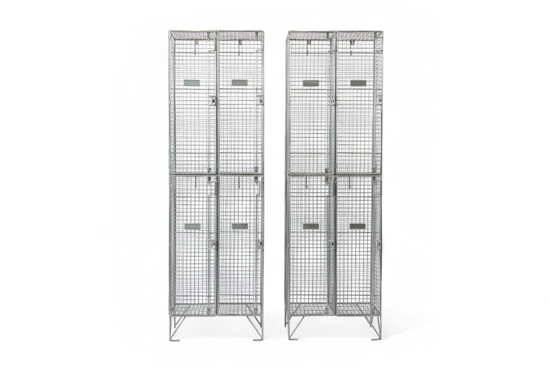 Pair British Industrial Metal Wire Mesh Locker Sets, Made in the UK