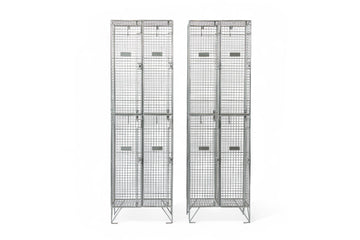 Pair British Industrial Metal Wire Mesh Locker Sets, Made in the UK