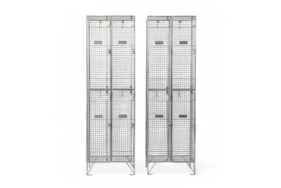 Pair British Industrial Metal Wire Mesh Locker Sets, Made in the UK