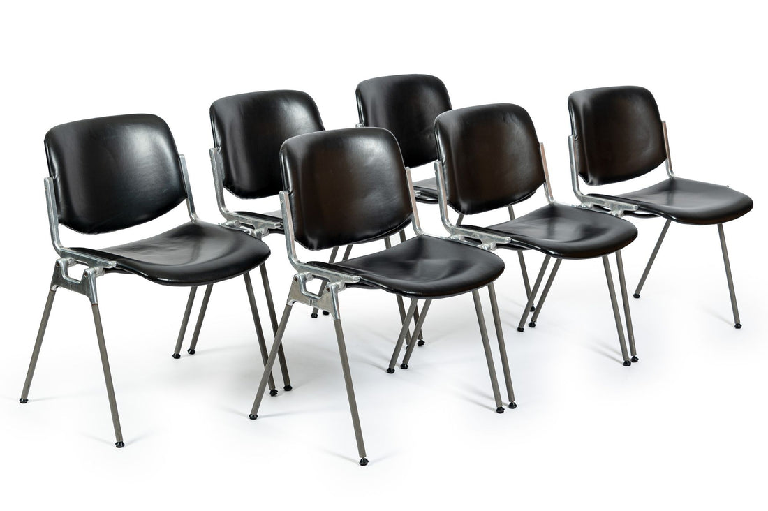 Six Mid Century Italian DSC 106 Leather Stacking Chairs by Giancarlo Piretti for Castelli, 1980s
