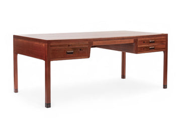 Large Mid Century Danish Modern Mahogany Wood Executive Desk