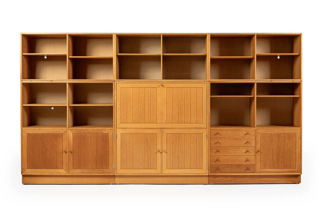 Danish Modern Oak Modular Wall Unit, Mid Century Bookcase Display Cabinet