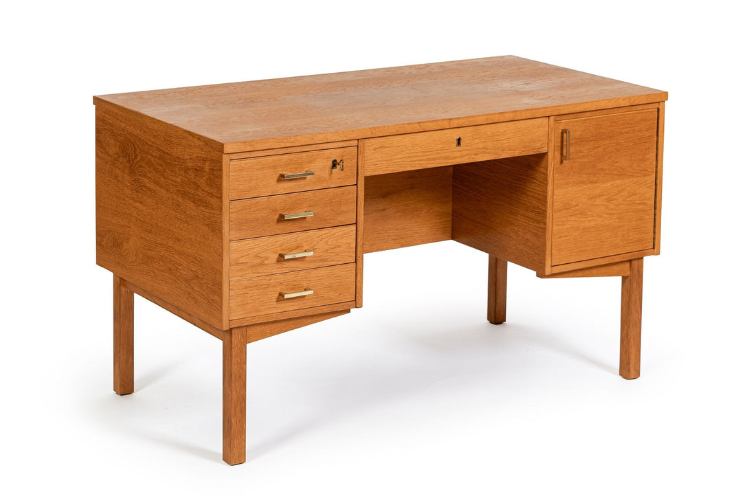 Mid Century Danish Modern Oak Wood Writing Desk 1960s