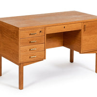 Mid Century Danish Modern Oak Wood Writing Desk 1960s