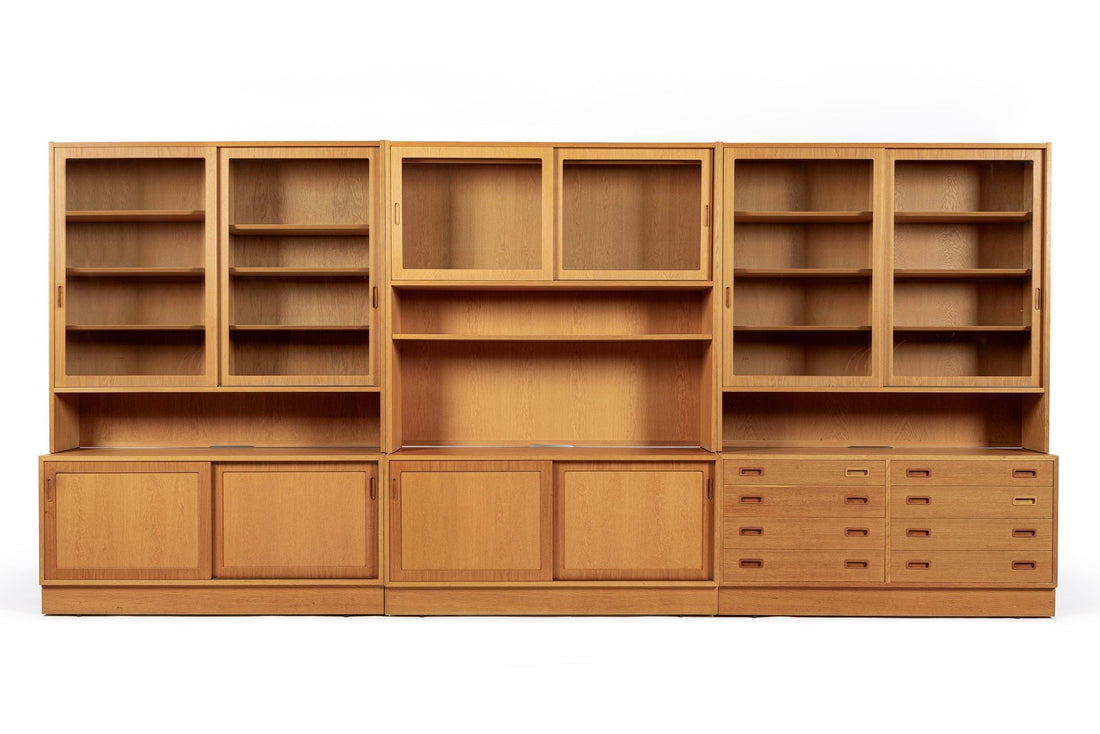 Mid Century Danish Oak Wood Shelving & Display Cabinets by Poul Hundevad