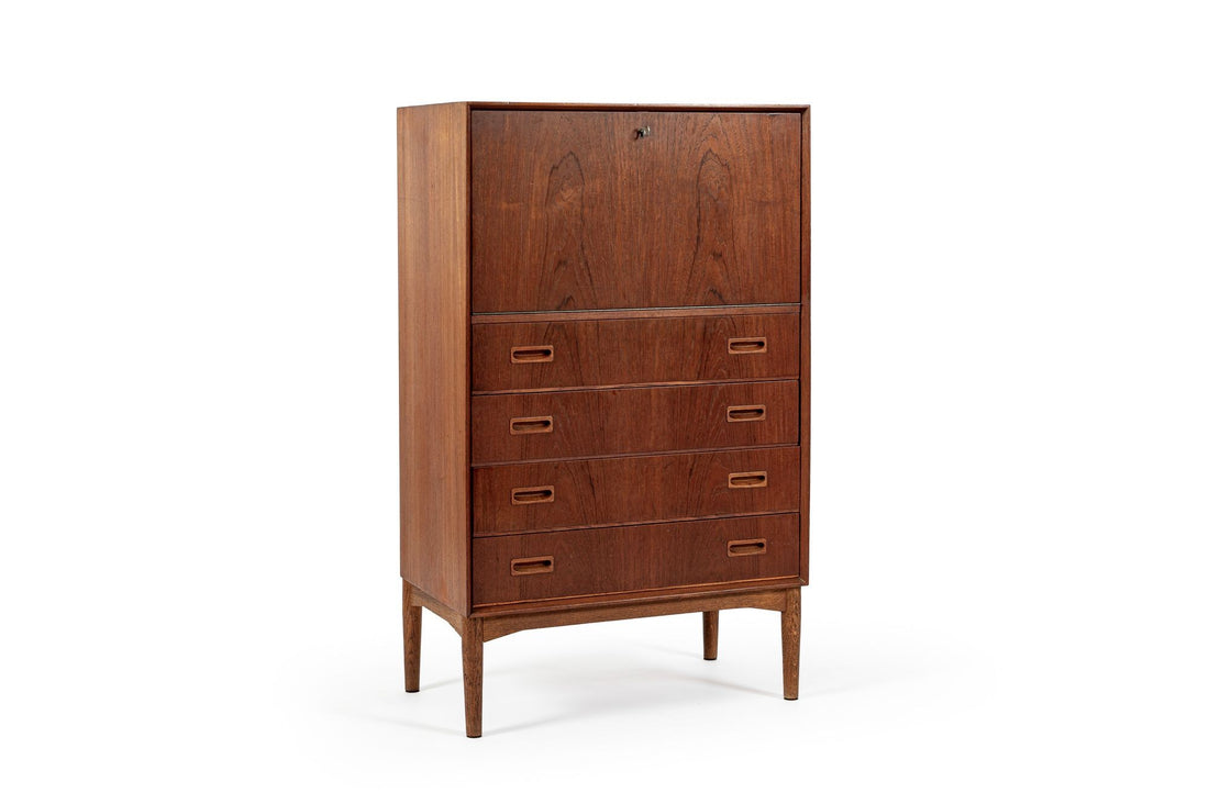 Mid-Century Danish Modern Teak Secretary Desk or Bar Cabinet Made in Denmark 1960s