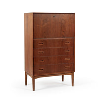Mid-Century Danish Modern Teak Secretary Desk or Bar Cabinet Made in Denmark 1960s