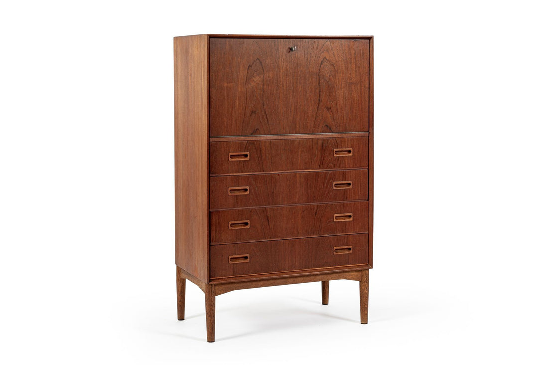 Mid-Century Danish Modern Teak Secretary Desk or Bar Cabinet Made in Denmark 1960s