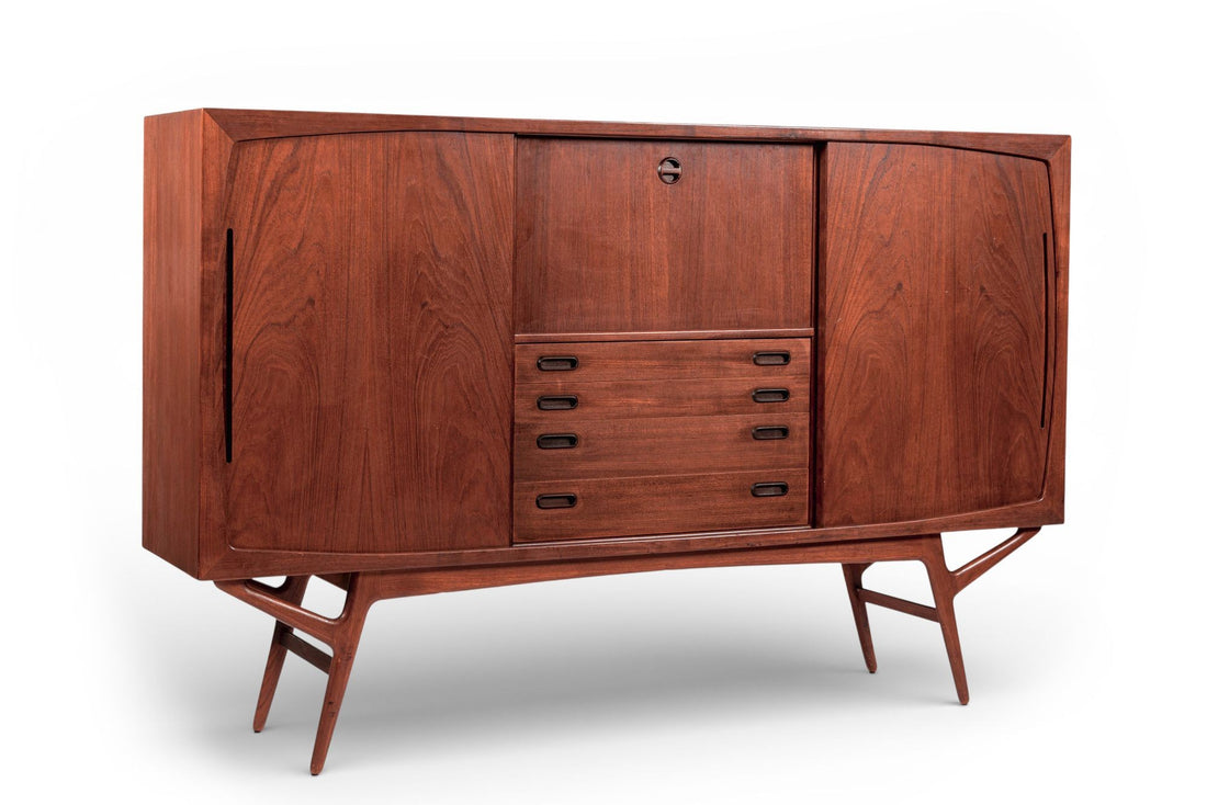Mid Century Danish Teak Tall Sideboard or Bar Cabinet by Harry Ostergaard