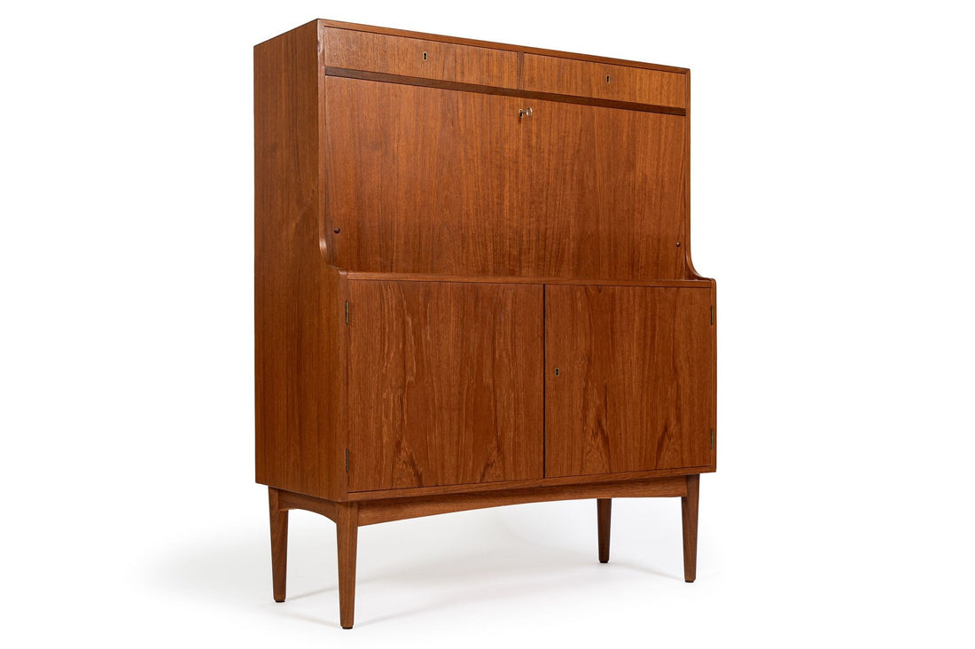 Mid-Century Danish Modern Teak Secretary Desk Cabinet 1960s