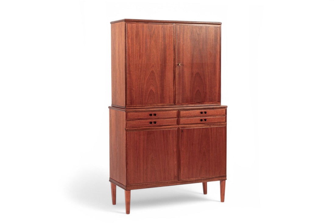 Mid Century Danish Modern Tall Two-Piece Teak Cabinet Hutch