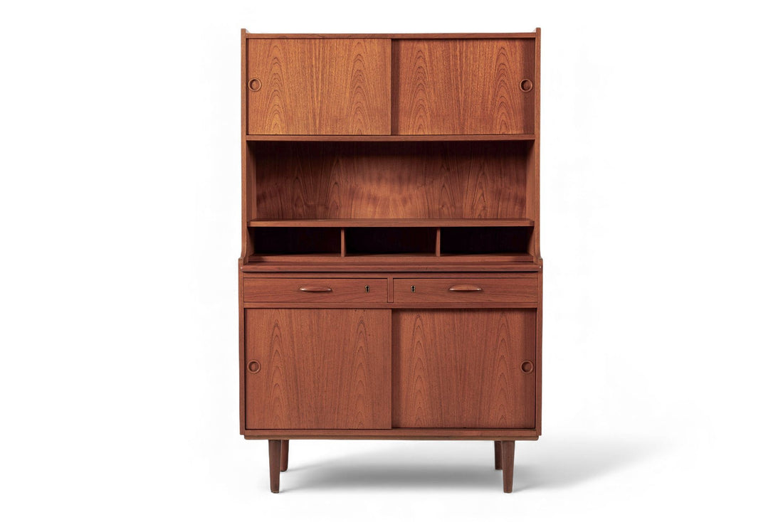 Mid Century Danish Teak Wood Bookcase Cabinet & Secretary Desk 1960s