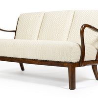 Danish Modern Solid Walnut Spindle Back Sofa in Schumacher Fabric, Circa 1960