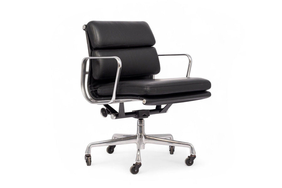 Mid Century Black Leather Aluminum Group Desk Chair by Eames for Herman Miller