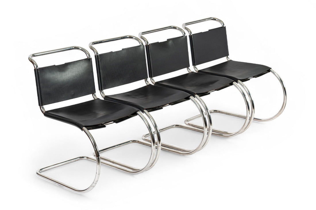Mid Century Bauhaus MR 10 Black Side Chairs by Mies van der Rohe for Knoll