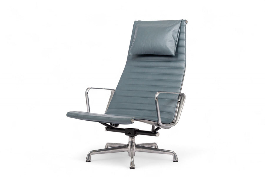 Eames Herman Miller Blue Gray Leather Office Lounge Chair - 2 Available