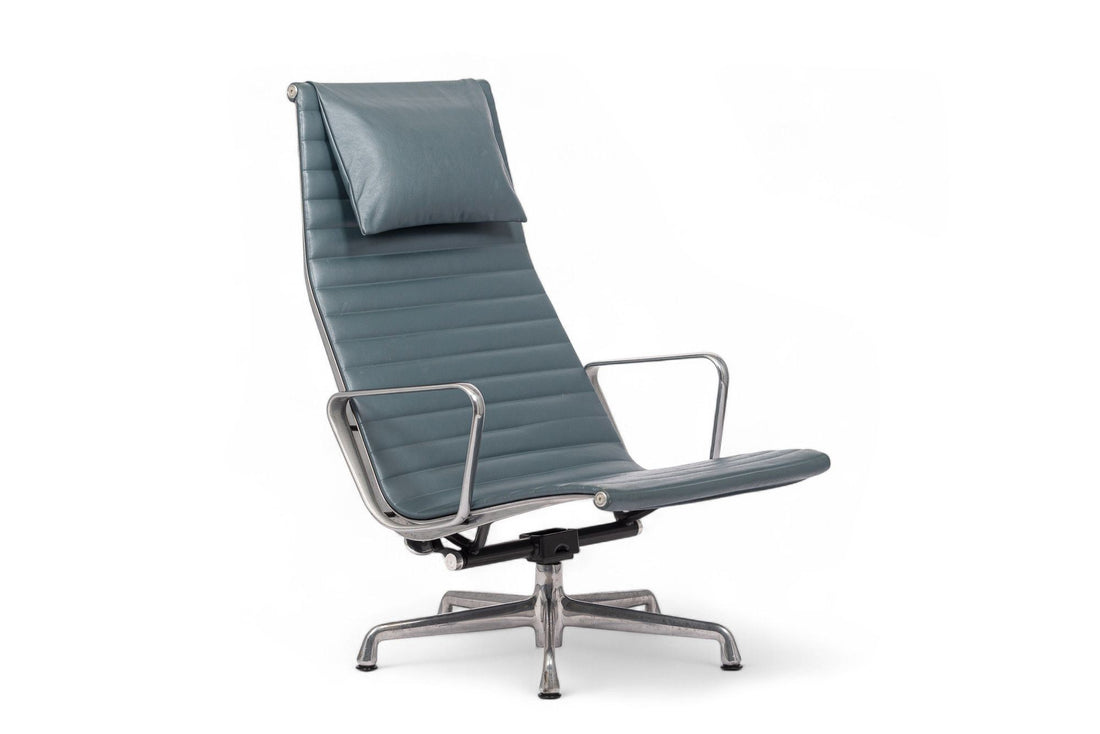 Eames Blue Gray Leather Office Lounge Chair for Herman Miller - 2 Available