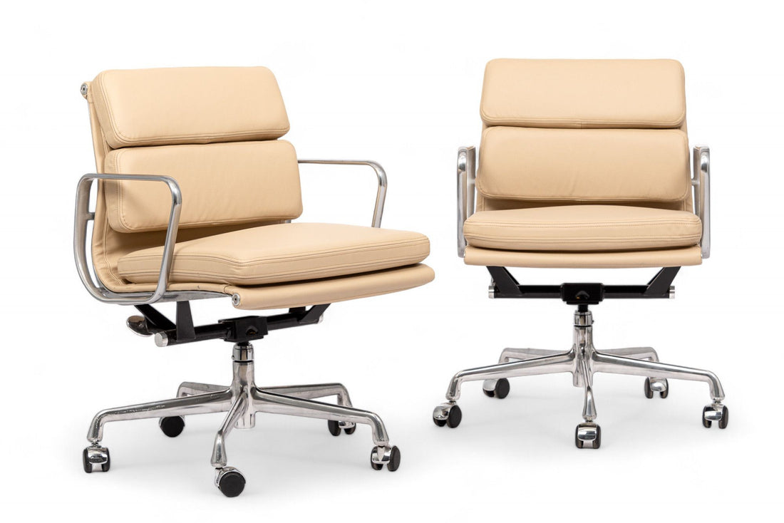 Eames for Herman Miller Cream Leather Office Chair Pair 2000s