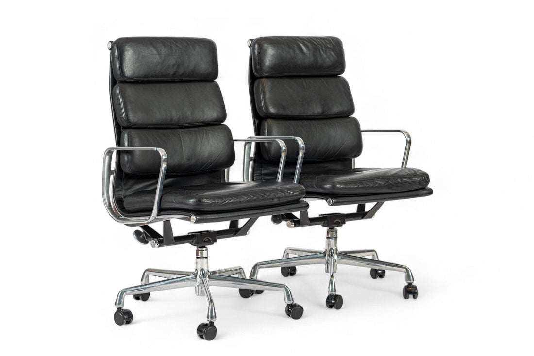 Pair Authentic Eames Herman Miller Tall Black Leather Office Chairs 2001